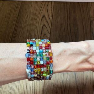 Multicolor boho rainbow beaded cuff bracelet